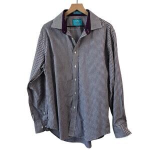 Christian Aujard Mens Shirt XL Purple Check Button Up Plaid Paisley Flip Cuff